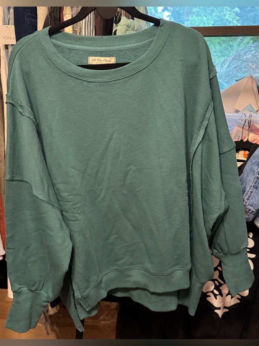NWT Free People We The Free Camden Sweatshirt deep teal turquoise small, medium - Picture 7 of 10